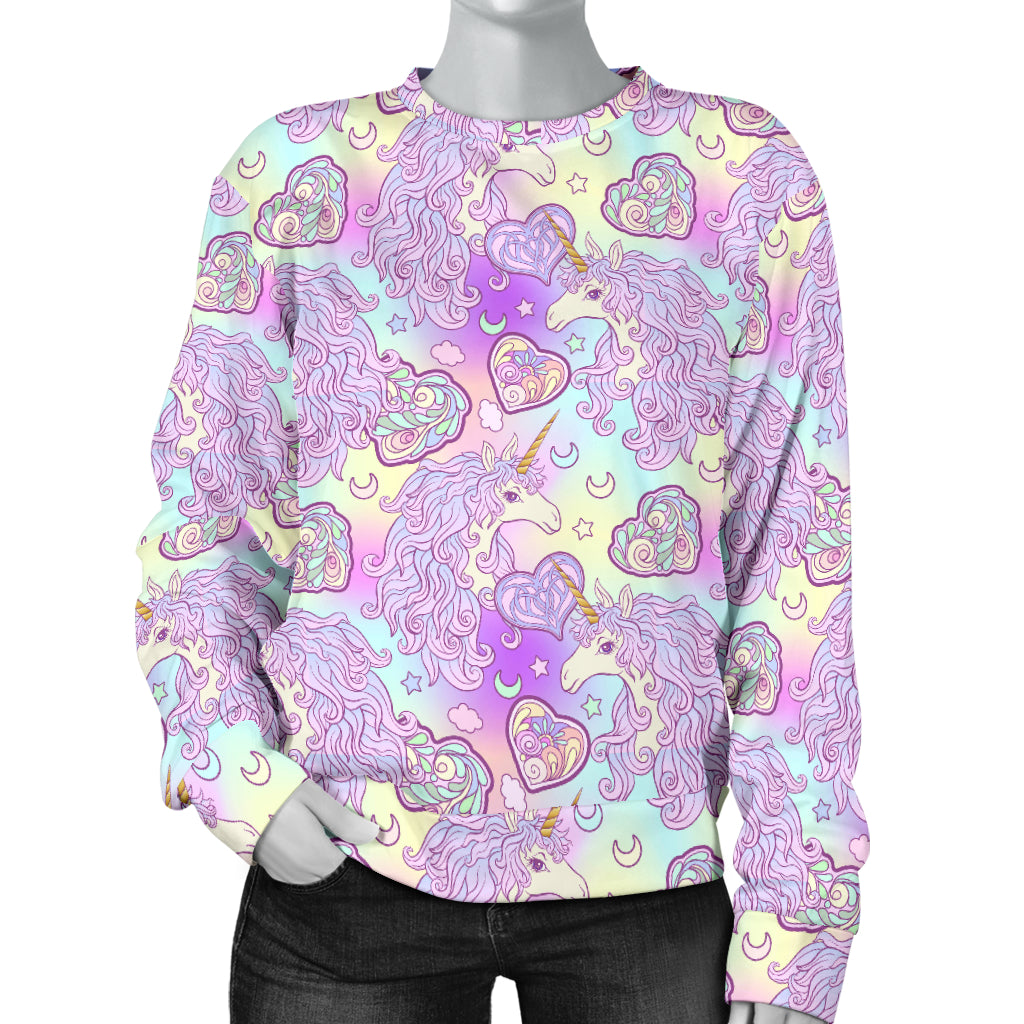 Unicorn Rainbow Star Heart Print Women Long Sleeve Sweatshirt