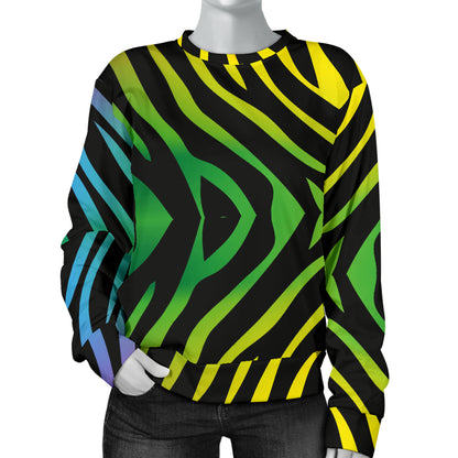Rainbow Zebra Themed Print Women Long Sleeve Sweatshirt