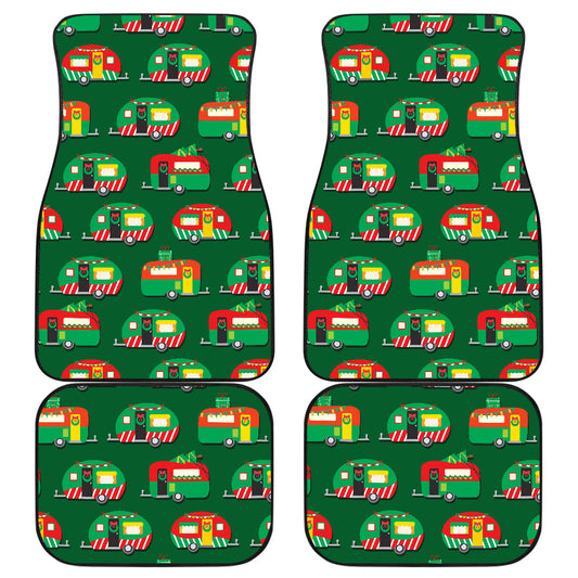 Camper Camping Christmas Themed Print Car Floor Mats Front Back