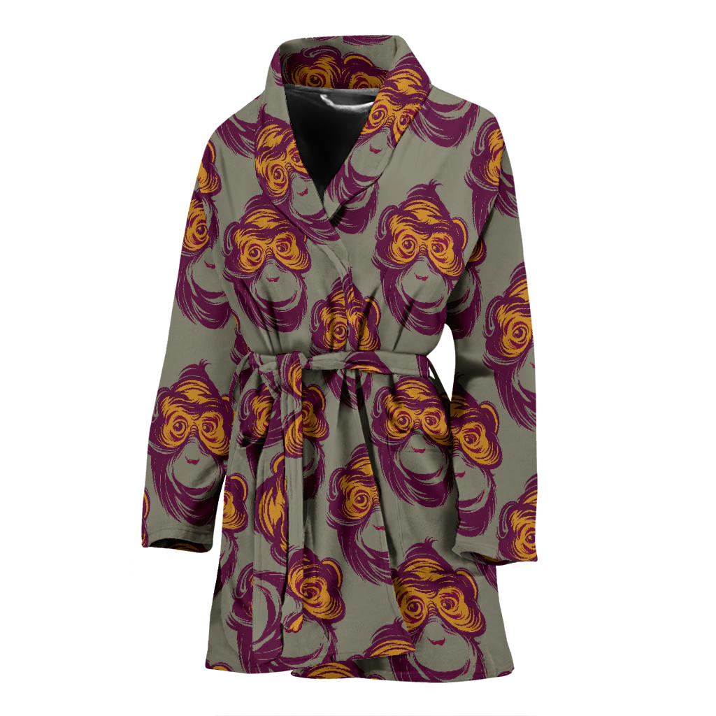 Chimpanzee Pattern Print Design 02 Women Bathrobe