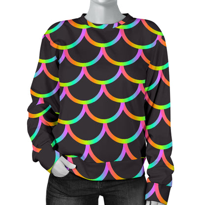 Mermaid Tail Rainbow Design Print Women Long Sleeve Sweatshirt