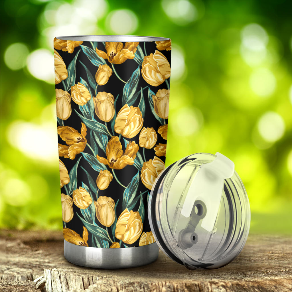 Elegant Yellow Tulip Print Tumbler