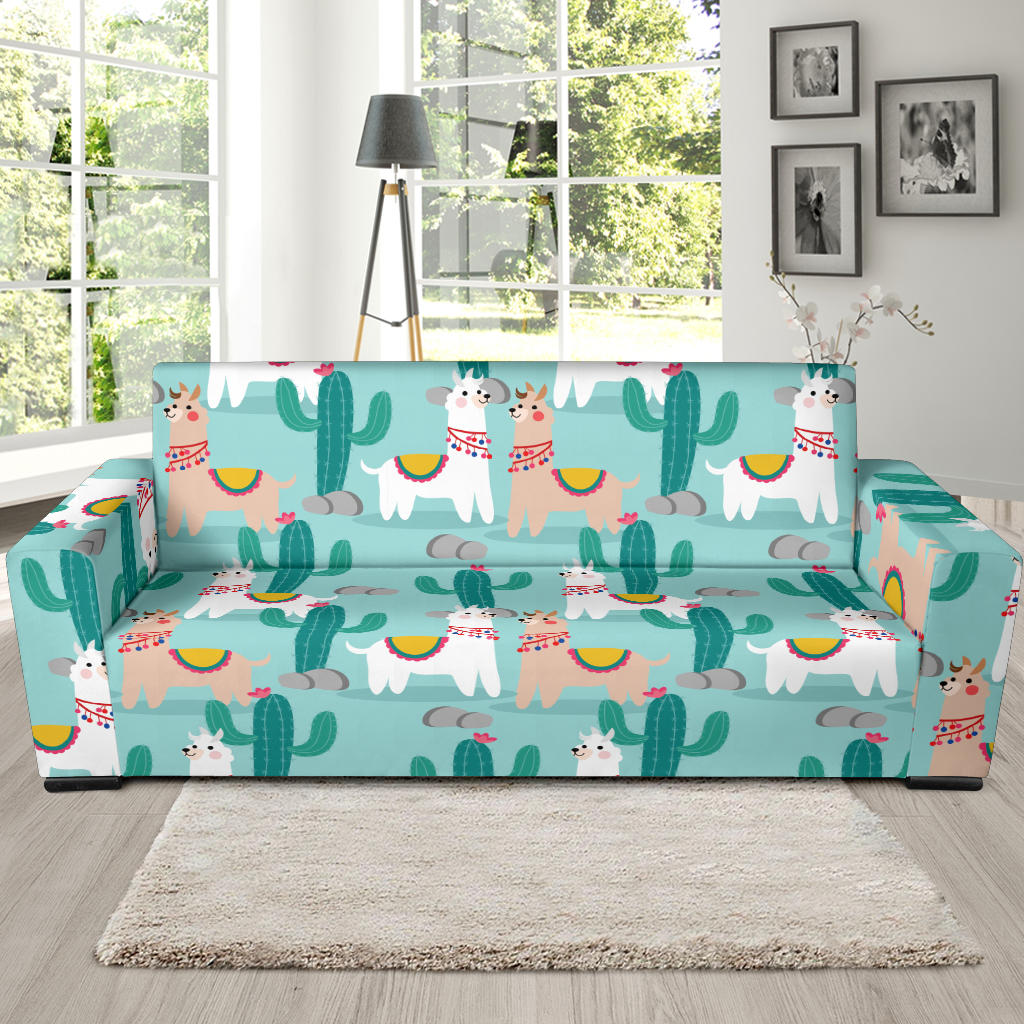 Llama Cactus Pattern Print Design 08 Sofa Slipcover