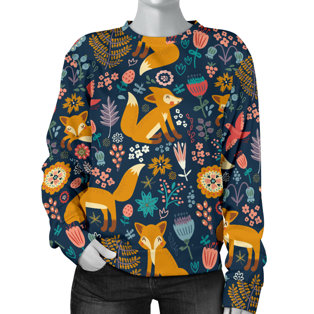 Fox Cute Jungle Print Pattern Women Long Sleeve Sweatshirt