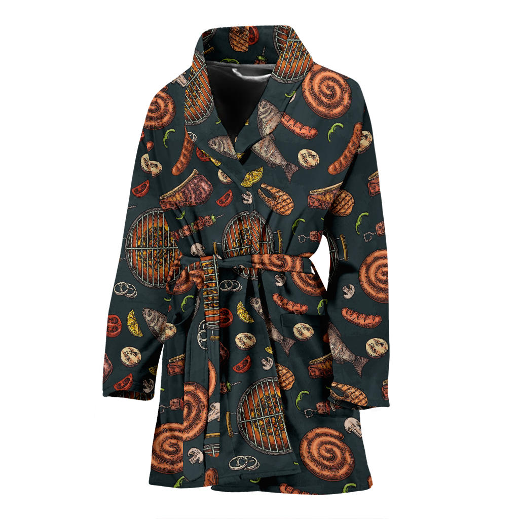 Barbecue Pattern Print Design 02 Women Bathrobe