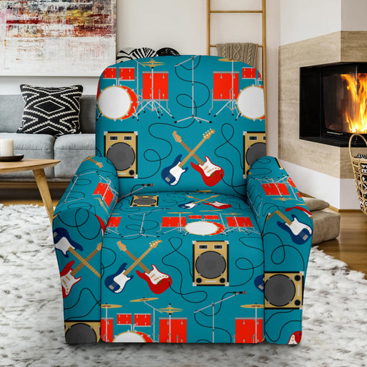 Drum Set Guitar Pattern Print Design 02 Recliner Slipcover with Pocket