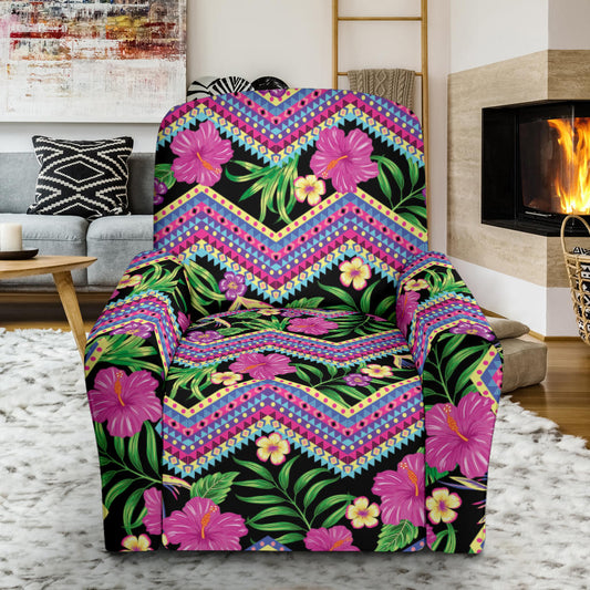 Hibiscus Pink Zigzag Line Pattern Design LKS307 Recliner Slipcover with Pocket