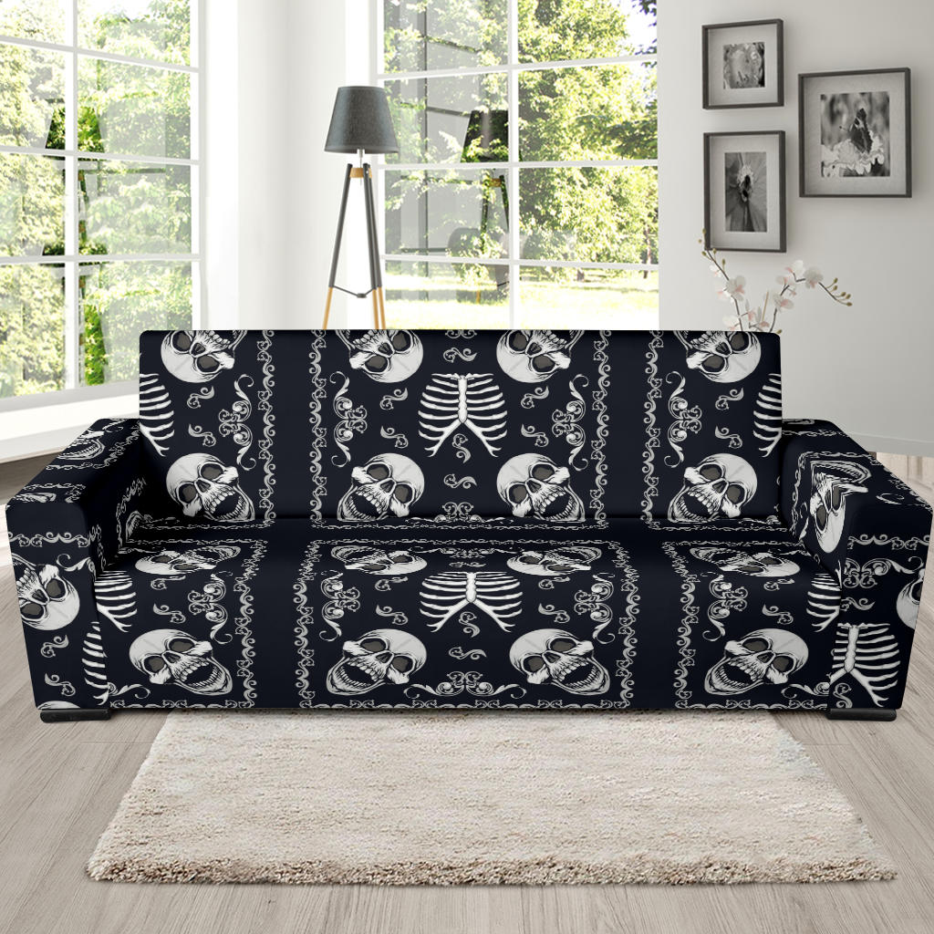 Bandana Skull Black White Print Design LKS306 Sofa Slipcover