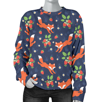 Fox Strawberry Print Pattern Women Long Sleeve Sweatshirt