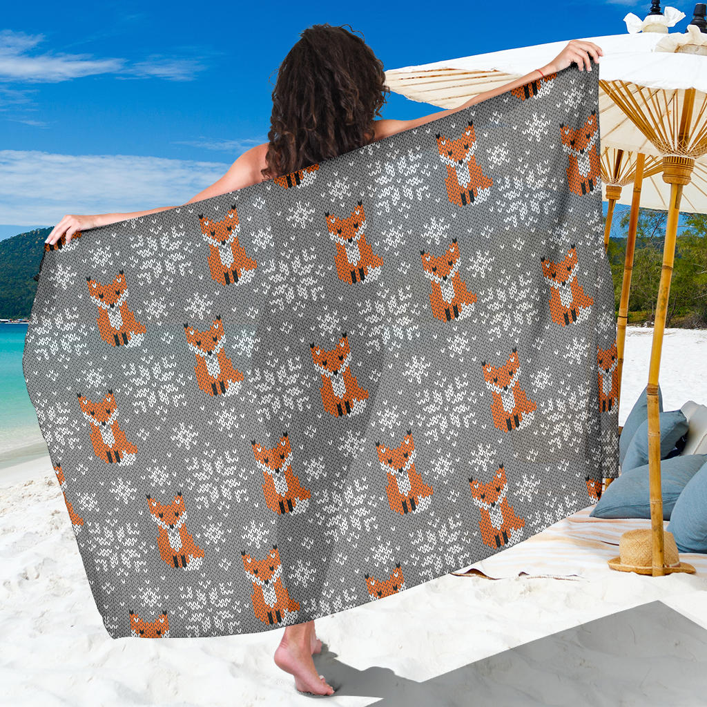 Knit Red Fox Pattern Print Design 02 Sarong Pareo Wrap
