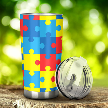 Autism Awareness Puzzles Design Print Tumbler