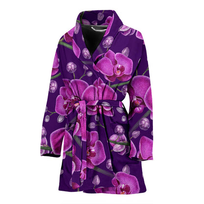 Orchid Pattern Print Design A03 Women Bathrobe
