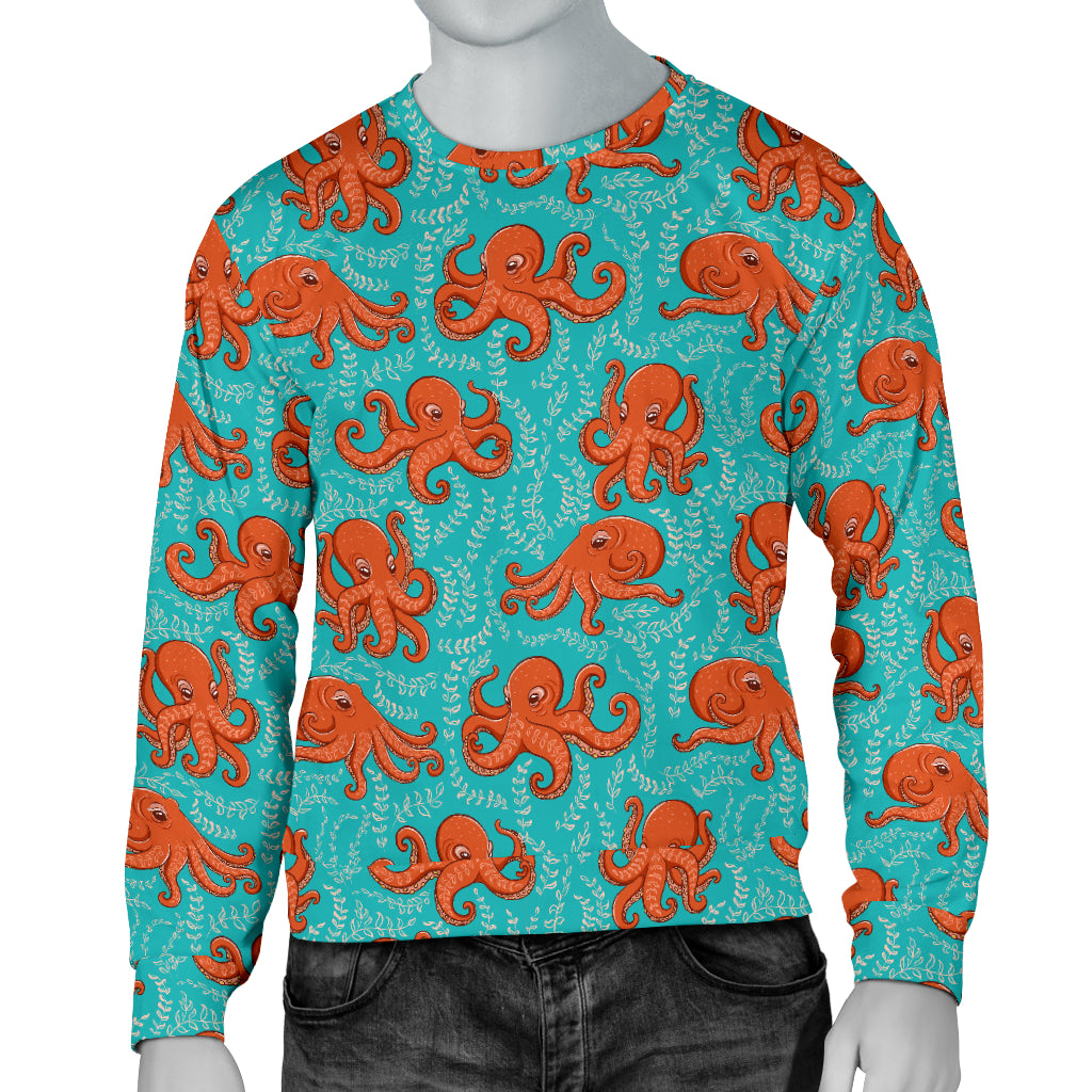 Octopus Cartoon Design Print Themed Men Long Sleeve Sweatshirt