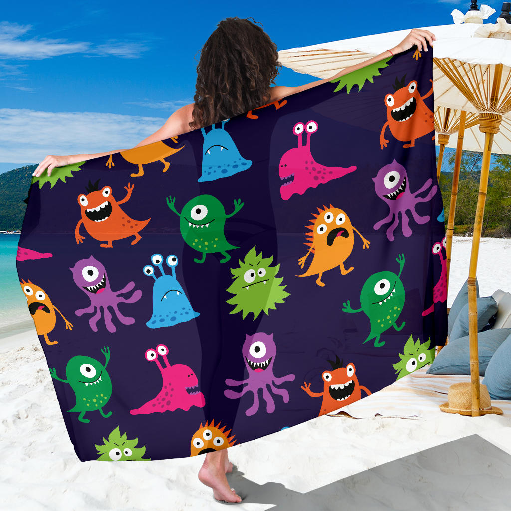 Monster Cartoon Pattern Print Design 02 Sarong Pareo Wrap