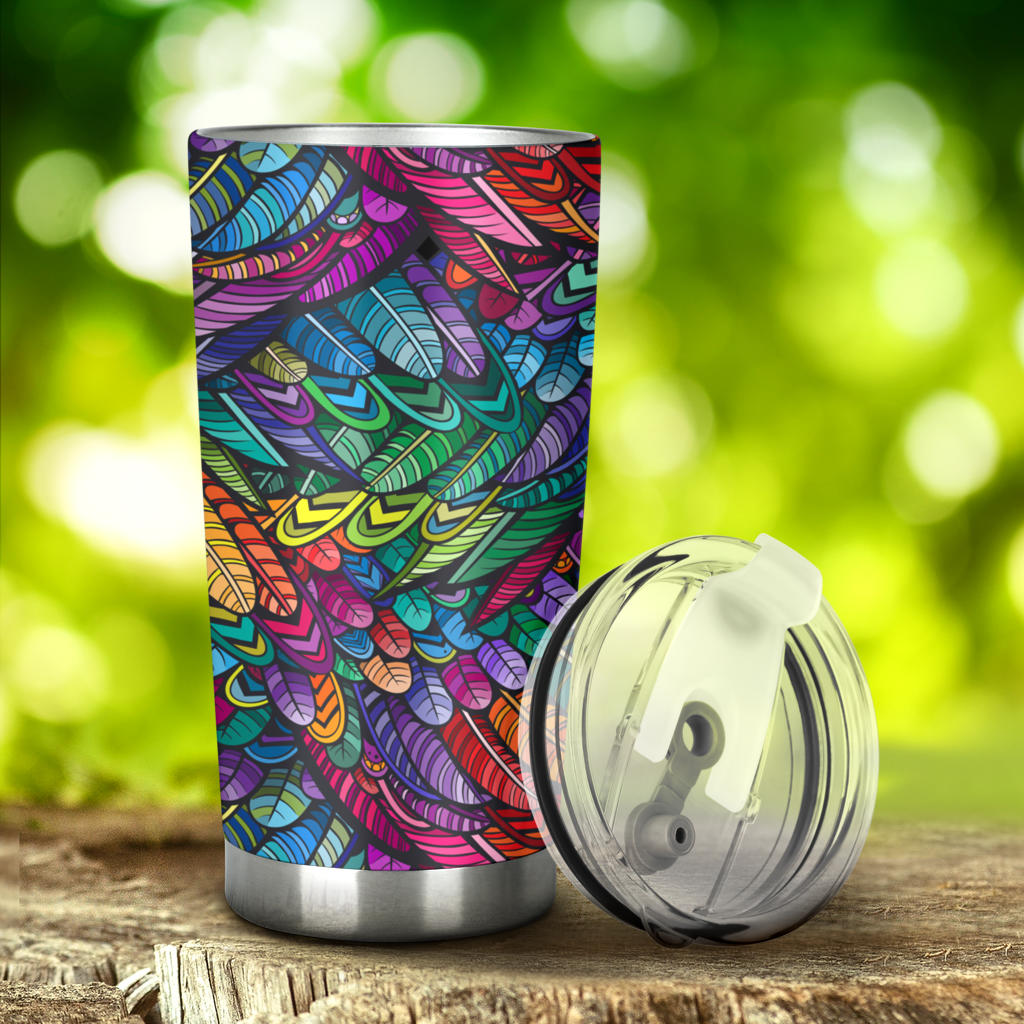 Feather Multicolor Design Print Tumbler