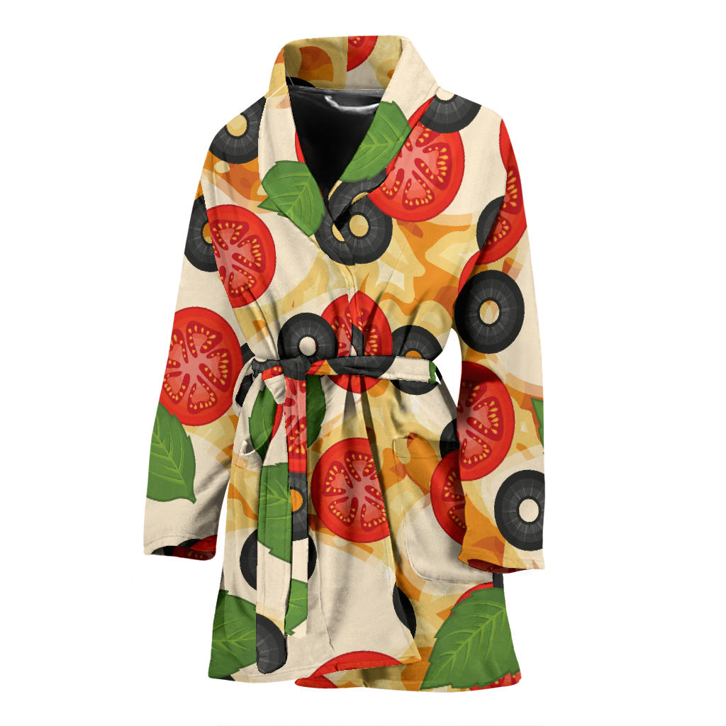 Pizza Pattern Print Design A05 Women Bathrobe