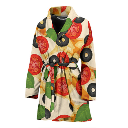 Pizza Pattern Print Design A05 Women Bathrobe