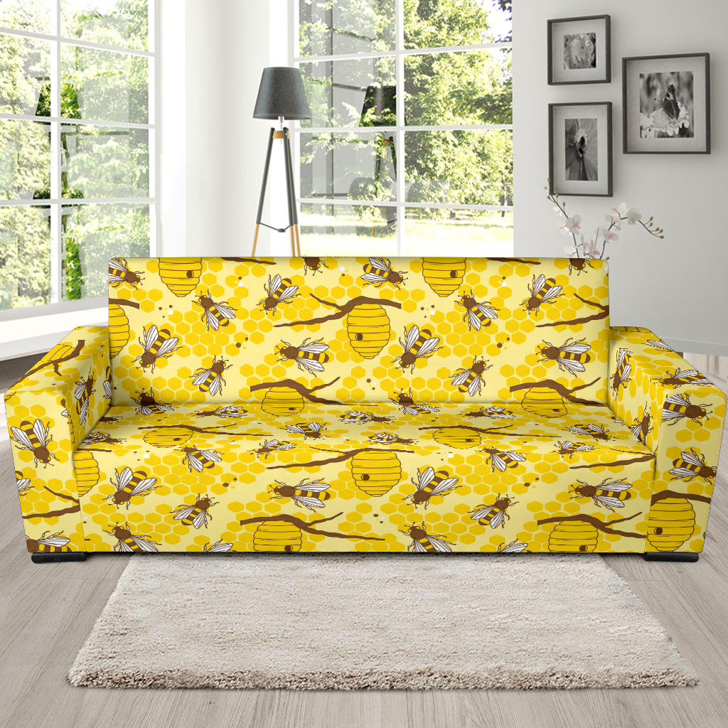 Bee With Honeycomb Print Design LKS302 Sofa Slipcover