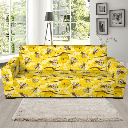 Bee With Honeycomb Print Design LKS302 Sofa Slipcover