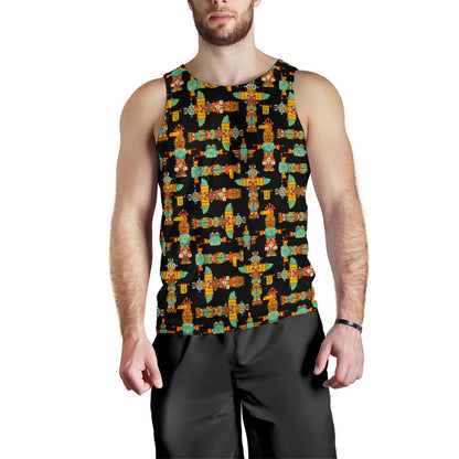 Totem Pole Cartoon Print Men Tank Top