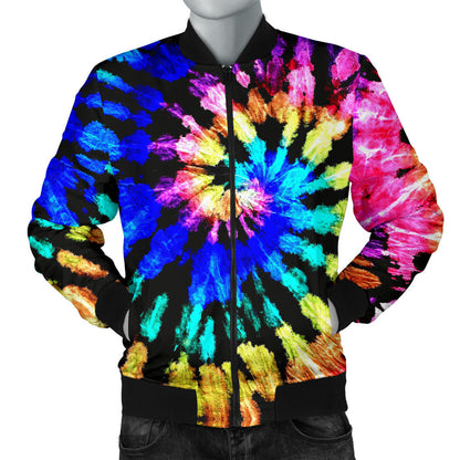 Tie Dye Rainbow Design Print Men Bomber Jacket