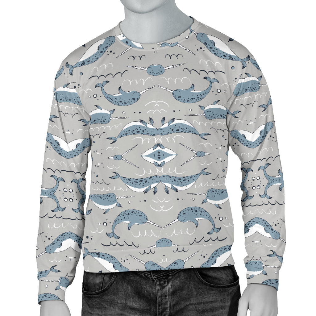 Narwhal Pattern Print Men Long Sleeve Sweatshirt
