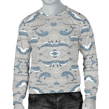 Narwhal Pattern Print Men Long Sleeve Sweatshirt