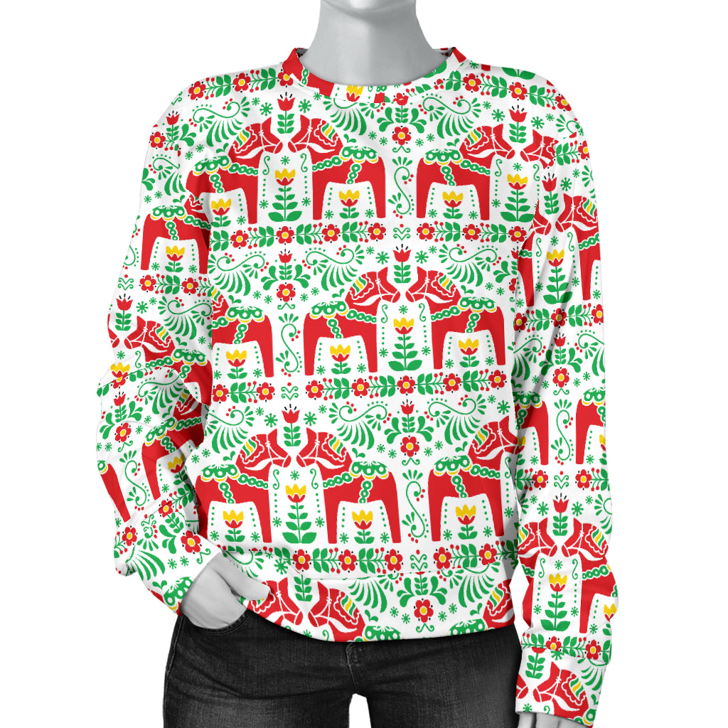 Swedish Dala Style Pattern Women Long Sleeve Sweatshirt