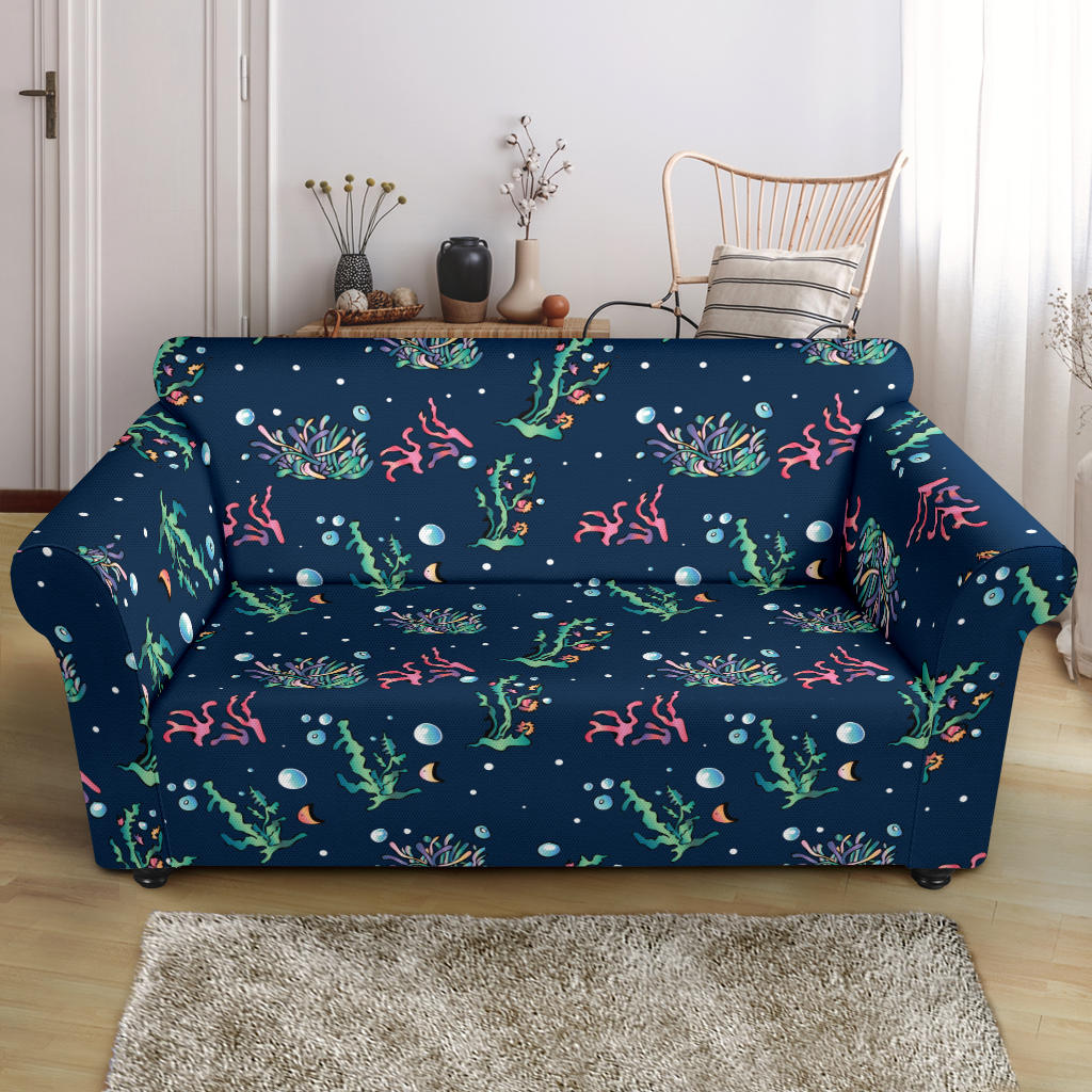 Seaweed With Jelly Fish Print Design LKS305 Loveseat Couch Slipcover