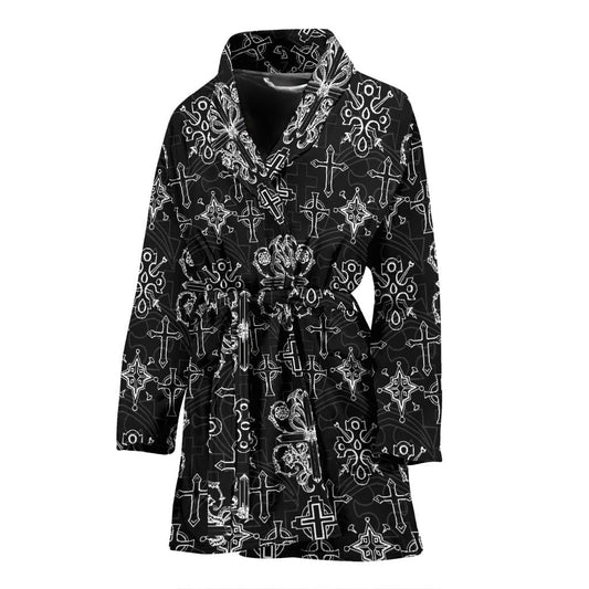 Cross Pattern Print Design 04 Women Bathrobe