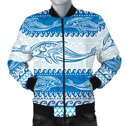 Dolphin Tribal Print Pattern Men Bomber Jacket