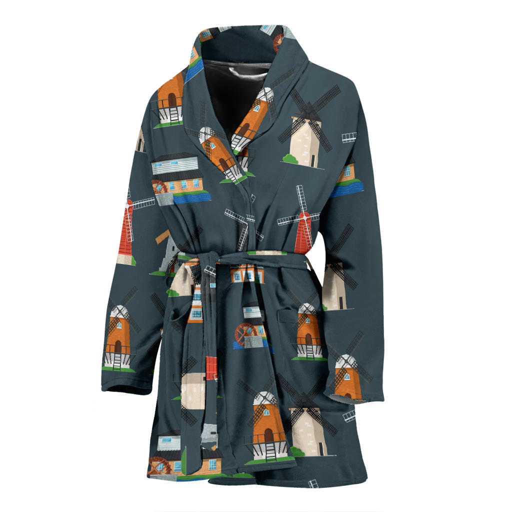 Windmill Pattern Print Design 04 Women Bathrobe