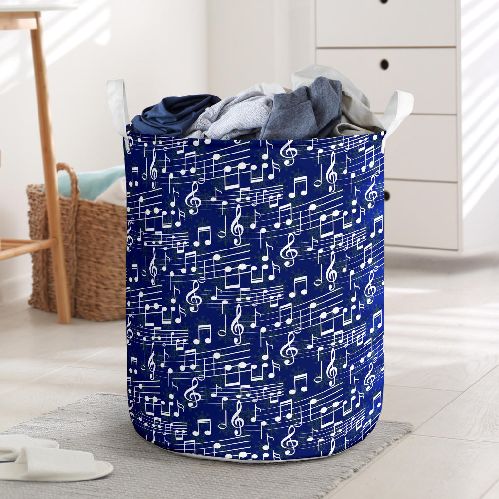 Music Note Blue Themed Print Laundry Basket