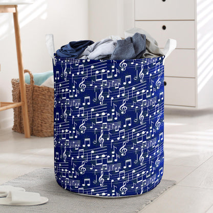 Music Note Blue Themed Print Laundry Basket