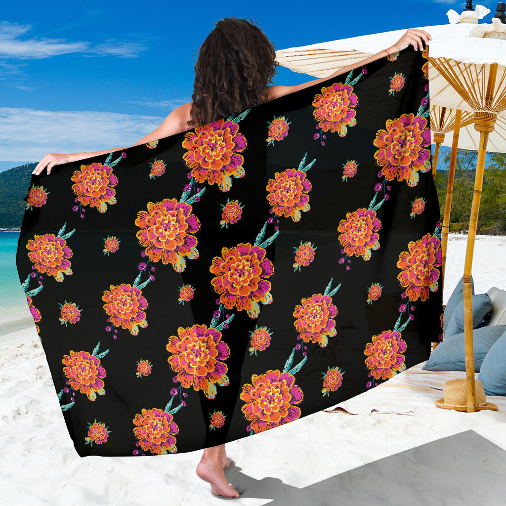 Marigold Pattern Print Design 01 Sarong Pareo Wrap