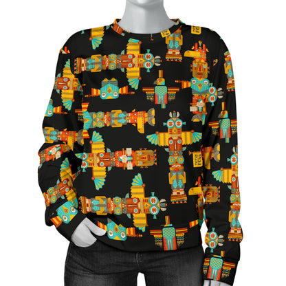 Totem Pole Cartoon Print Women Long Sleeve Sweatshirt