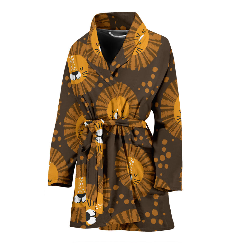 Lion Cartoon Pattern Print Design 01 Women Bathrobe