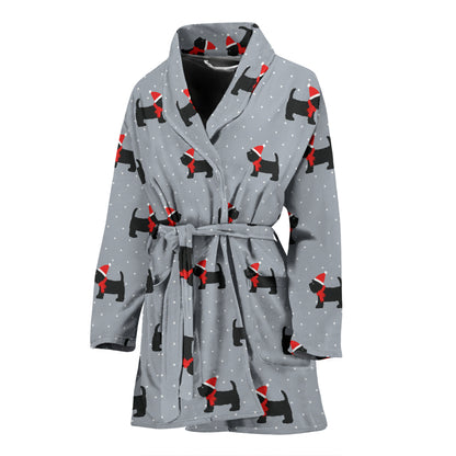 Scottish Christmas Themed Terriers Print Design LKS3018 Women Bathrobe
