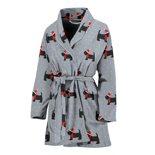 Scottish Christmas Themed Terriers Print Design LKS3018 Women Bathrobe