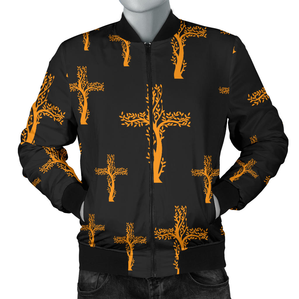 Christian Tree of Life Cross Design Men Bomber Jacket