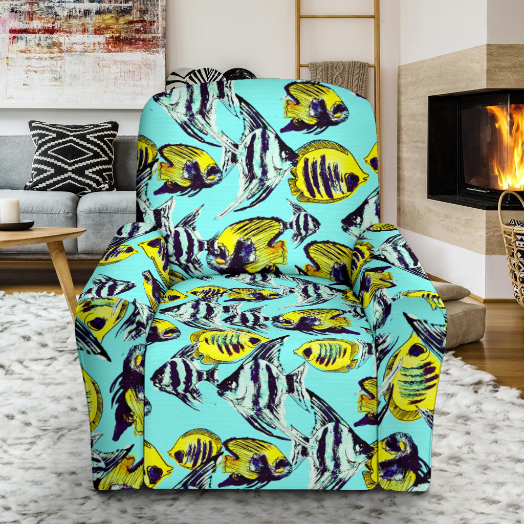 Angelfish Pattern Print Design 02 Recliner Slipcover with Pocket