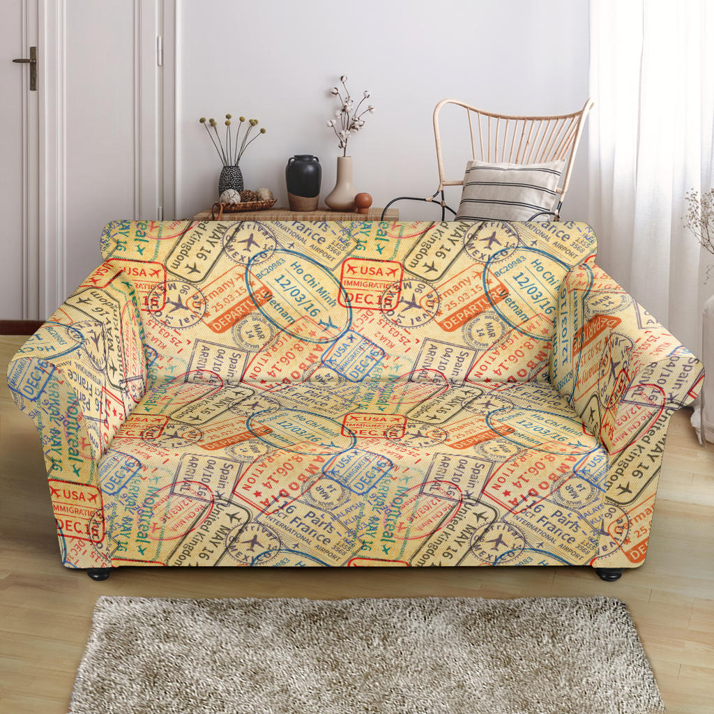 Travel Stamp Print Design LKS302 Loveseat Couch Slipcover