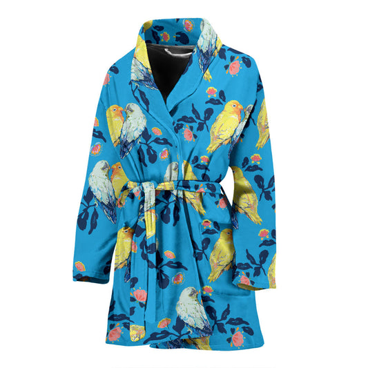 Lovebird Pattern Print Design 03 Women Bathrobe