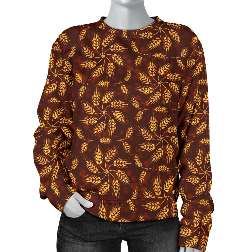 Agricultural Brown Wheat Print Pattern Women Long Sleeve Sweatshirt