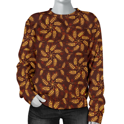Agricultural Brown Wheat Print Pattern Women Long Sleeve Sweatshirt
