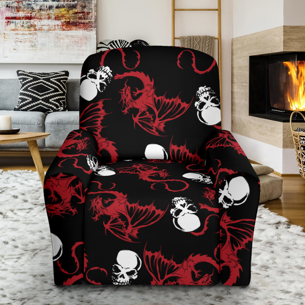 Skull With Red Dragon Print Design LKS304 Recliner Slipcover with Pocket