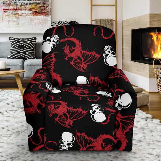 Skull With Red Dragon Print Design LKS304 Recliner Slipcover with Pocket