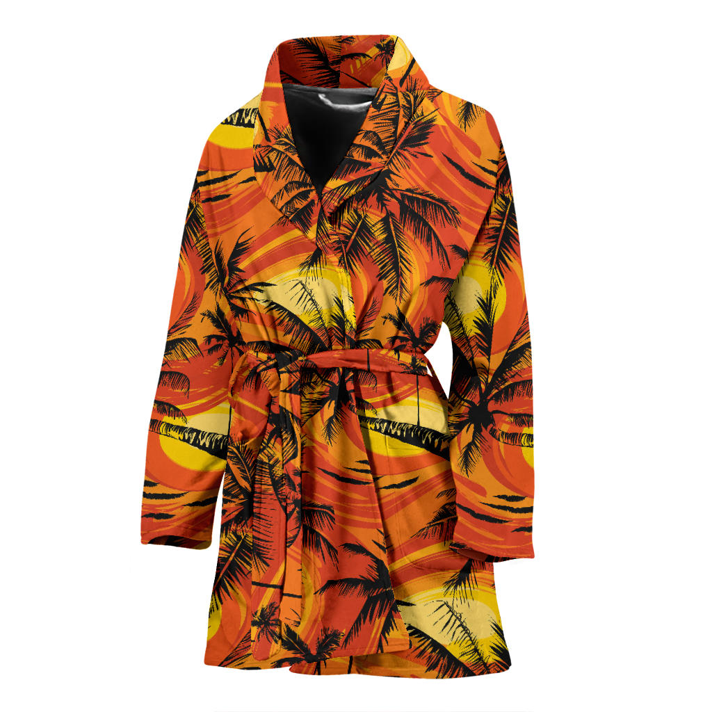 Palm Tree Pattern Print Design A02 Women Bathrobe