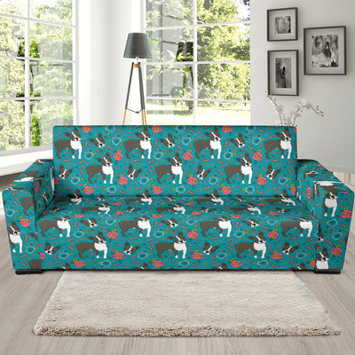 Boston Terrier Pattern Print Design 07 Sofa Slipcover