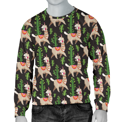 Alpaca Cactus Design Themed Print Men Long Sleeve Sweatshirt